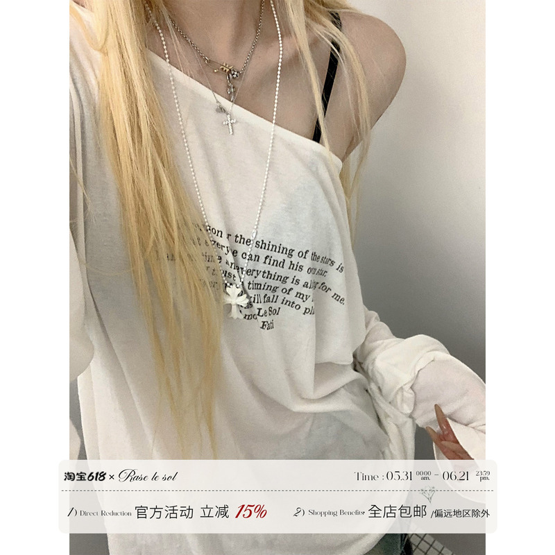 Rase Le Sol'Relaxing Players' Letter Print Blouse, Loose and Lazy Long-Sleeved T-Shirt