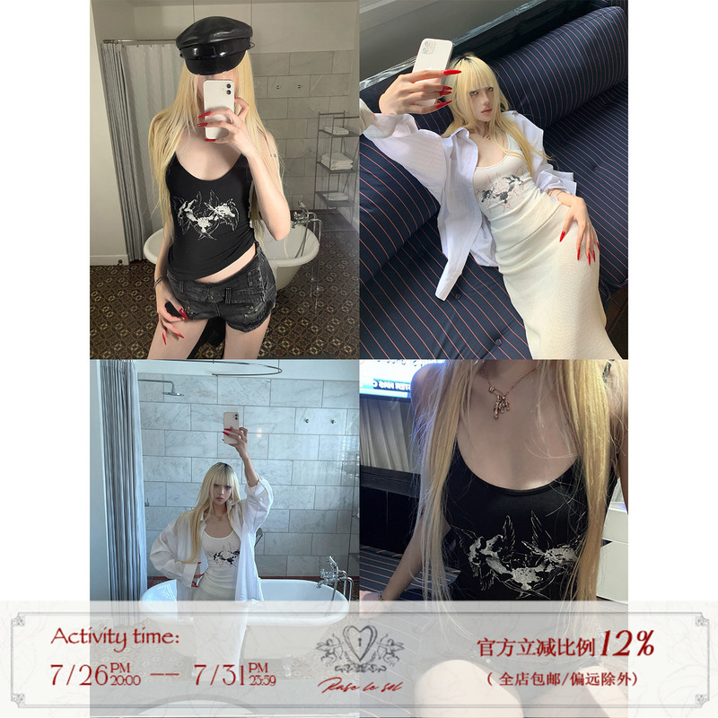Rase Le Sol'Stray Birds' Bird Print Camisole Slim-Fit American Style Hot Girl Top Rase Le Sol'Stray Birds' Bird Print Camisole Slim-Fit American Style Hot Girl Top