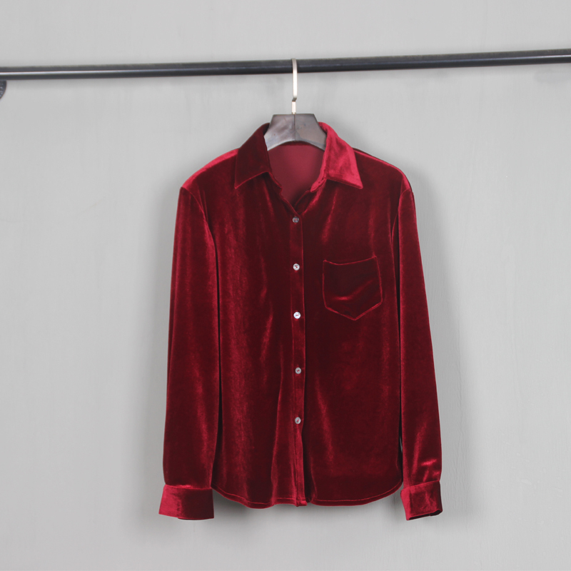 Loose Velvet Long-Sleeve Shirt with a Turn-Down Collar for Women, New Spring/Autumn Style, Simple, Slimming, Stylish, Plus-Size Top