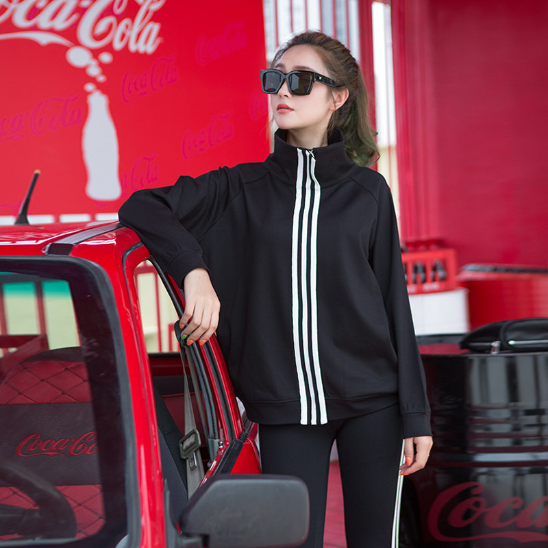 2022 Spring Autumn New Pint Jacket New Spot Casual Fashion Han Edition Loose Pure Cotton Female Long Sleeve Collar Sports Jersey Woman