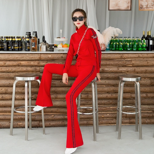 Осенний модный спортивный костюм, приталенная толстовка, комплект, в западном стиле