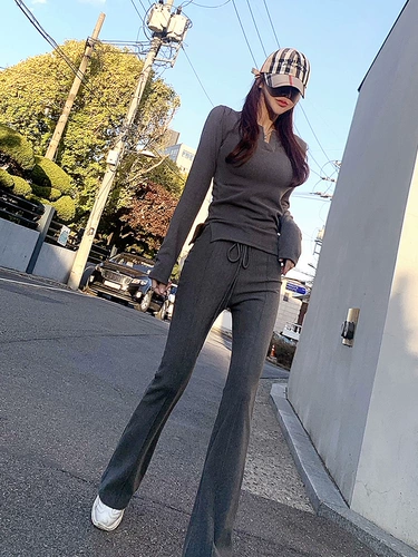 Весенний осенний приталенный спортивный костюм, штаны, комплект, высокая талия