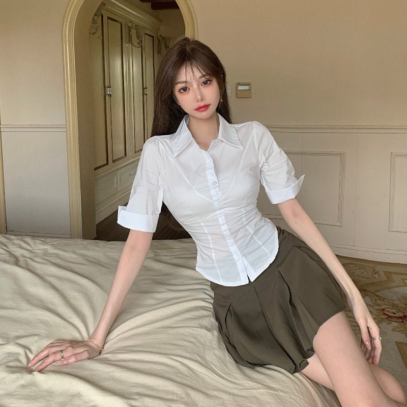 White Supper body Sexy Shirt Woman Design Sensation small crowdsourced short sleeve white shirt to work in summer Don't make blouses