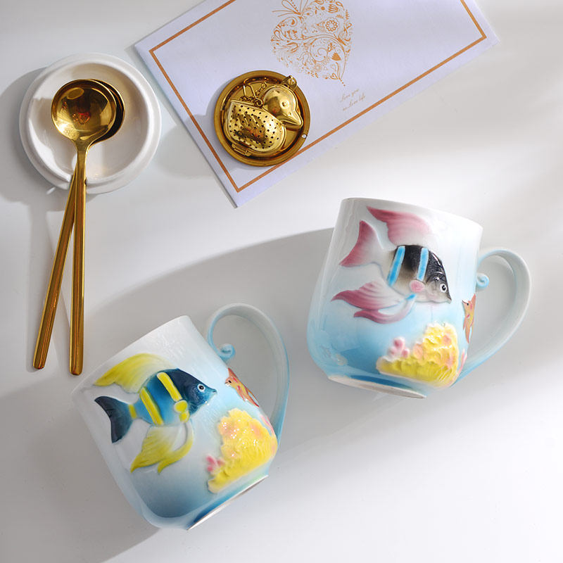 Enamel porcelain coffee cup suit afternoon tea keller export ceramic cup gift boxes with dish with a spoon
