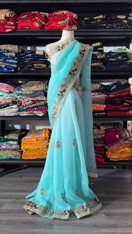New Benefits: Brand New Indian Pure Silk Embroidered and Beaded Saree Clothing, Real Photos, Free Shipping