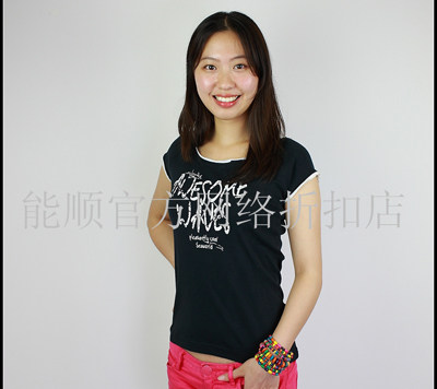 Special cabinet 100% whole cotton women's vest casual letter T-shirt collage short sleeve Korean version for a special price