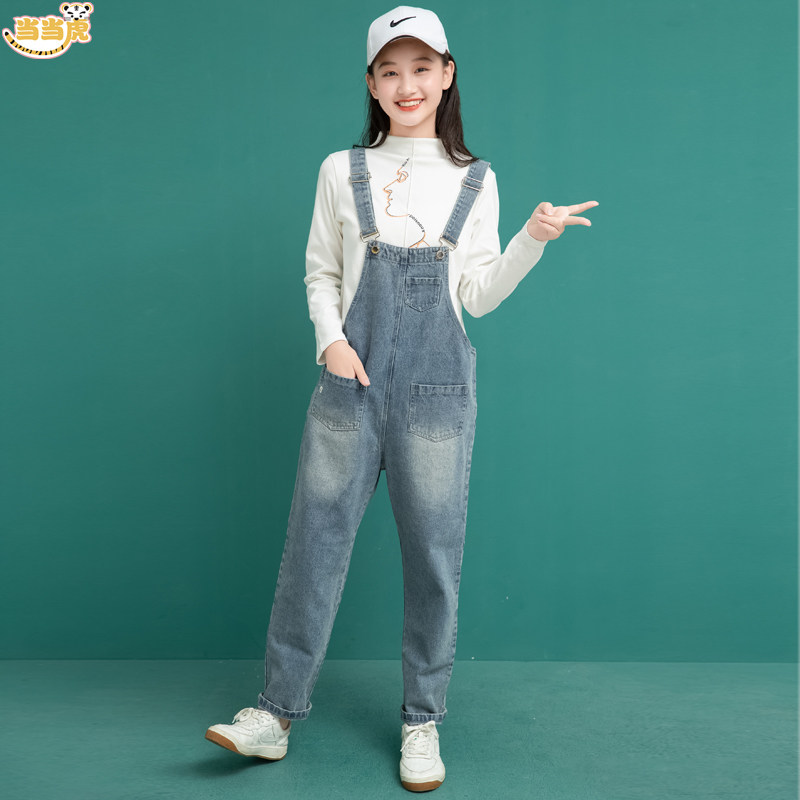 Big girl girls' spring and autumn clothes 2022 new style 12 girls denim holding baby bag pants 13 girls long pants 15 years old Western style