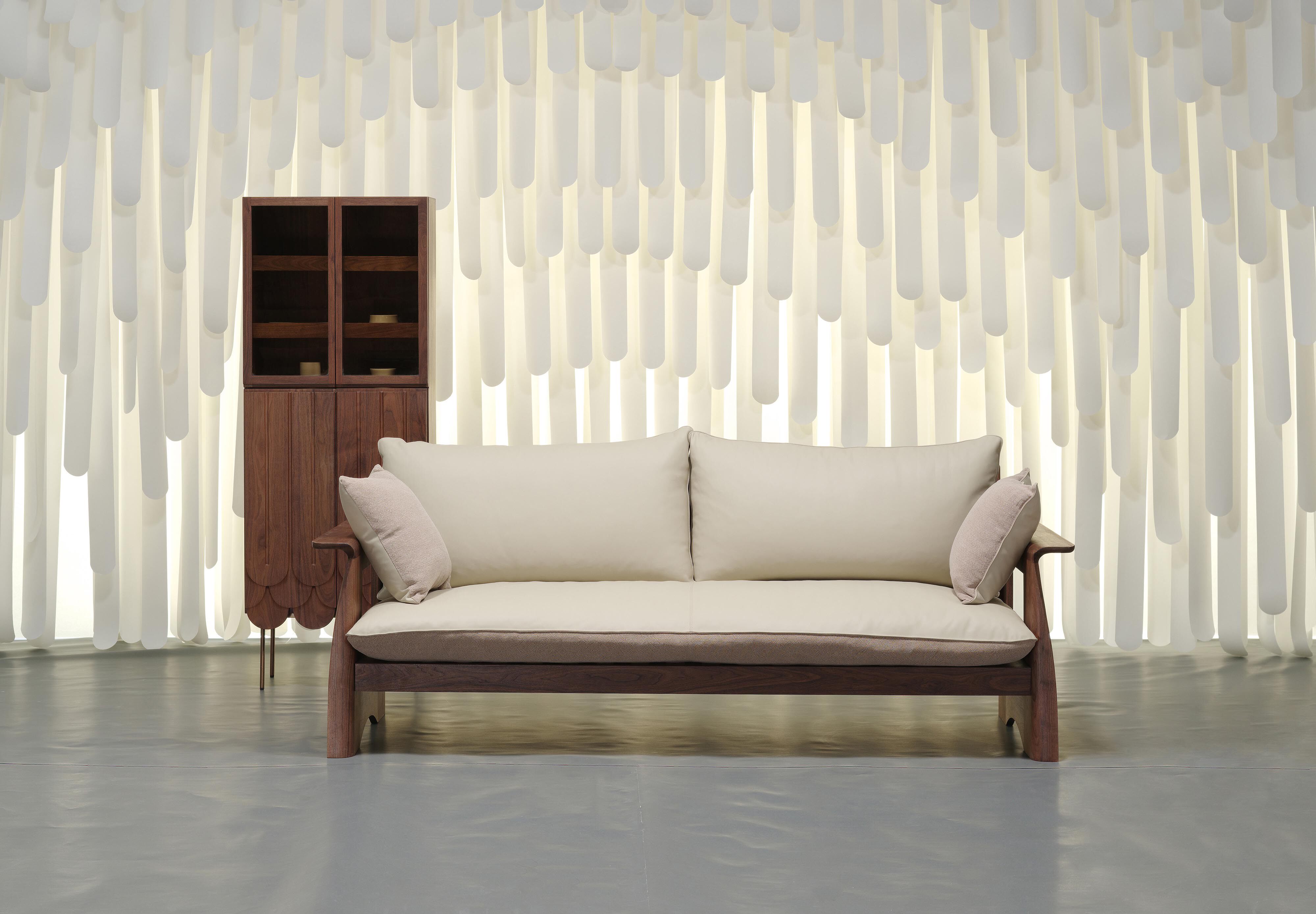 Yike solid wood furniture Sandpiper sofa modern design black walnut hard maple sponge down nappa cowhide cotton linen