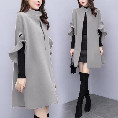 2024 New Women's Autumn and Winter Large Size Medium and Long Woolen Coat Women's Red British A-Line Cape Woolen Coat