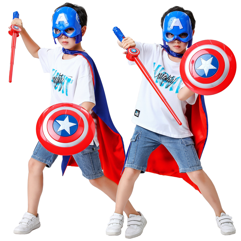 Children's Day gift luminous mask toy cos Captain America cloak props sound and light sword launcher shield