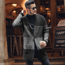 Special winter thickened color fashion mens long version knitted cardigan sweater Mens long sweater jacket J786