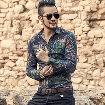 2021 autumn new casual long sleeve shirt men slim print shirt fashion youth flower shirt S2334-3