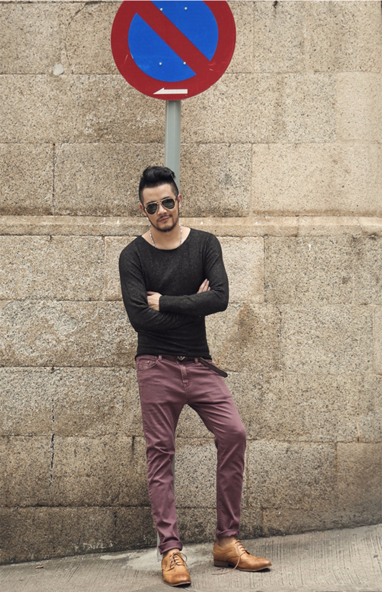 Mùa thu mới giả cashmere Anh cổ tròn pha trộn màu sắc Áo len chui đầu nam dệt kim đáy áo thủy triều J608-2 áo da lộn nam