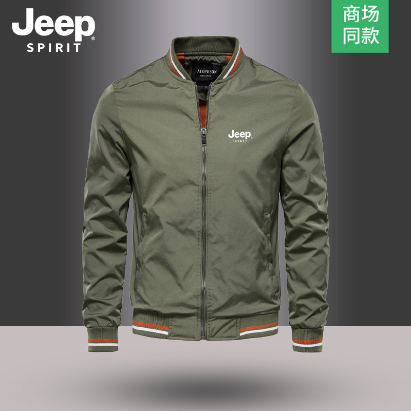 Jeep Spring and Autumn Baseball Collar Jacket Men's Stand Collar Coat Men's Trendy Baseball Jacket Windproof Pilot Jacket