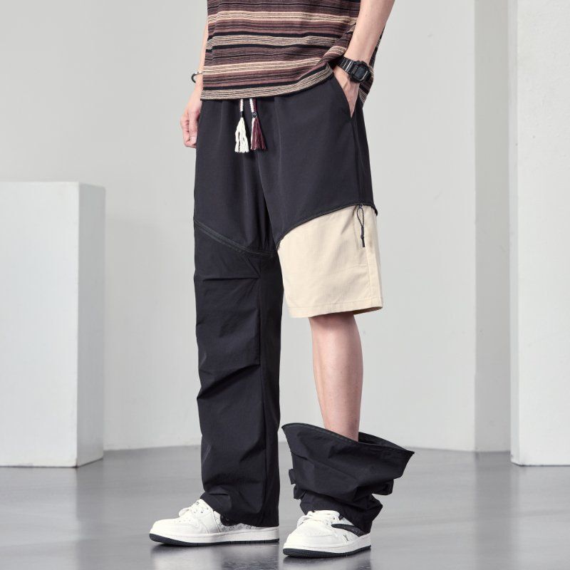 Zipper Splicing Detachable Two-Way Pants for Men, Summer Thin American-Style Nylon Quick-Drying Convertible Shorts and Long Pants for Men