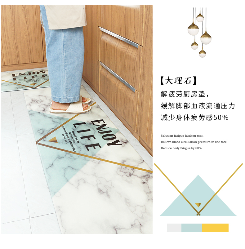Bắc Âu ins gió cẩm thạch nhà bếp thảm sàn PVC da chống trượt chân cao su pad chống thấm dầu pad thảm lót sàn nhà bếp