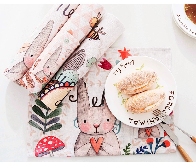 Phim hoạt hình thỏ pocket creative bảng pad cotton linen nghệ thuật bàn cà phê cách nhiệt coaster nhỏ tươi bữa ăn tấm vải đệm khăn trải bàn trắng