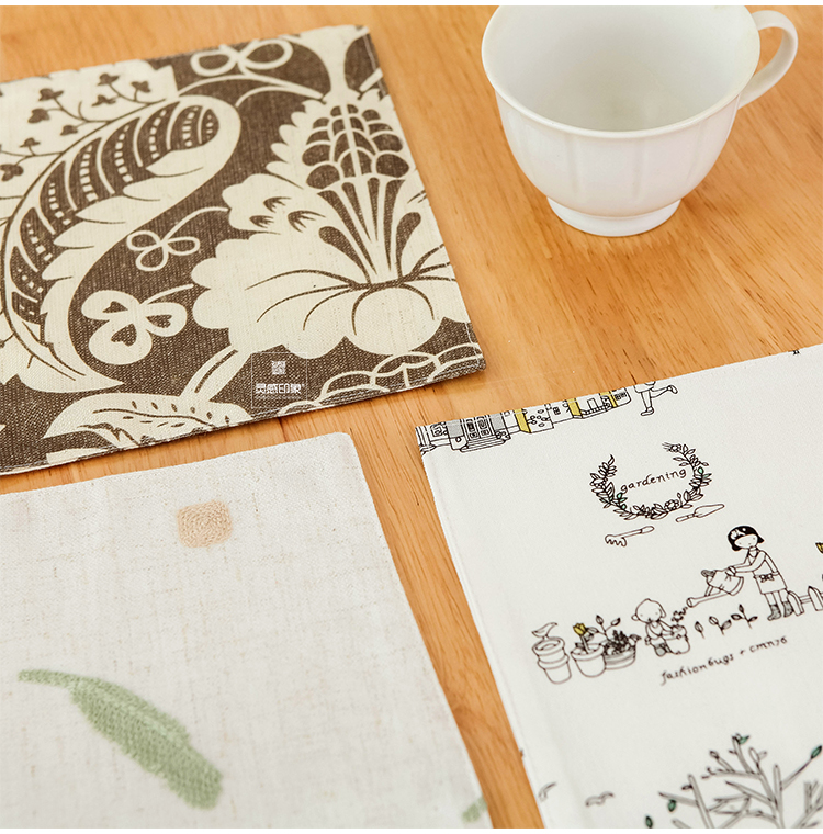 Placemat cotton linen nghệ thuật cách nhiệt thực phẩm phương tây chống bỏng coaster bảng mat nhà vuông tách trà mat bảng vải ảnh