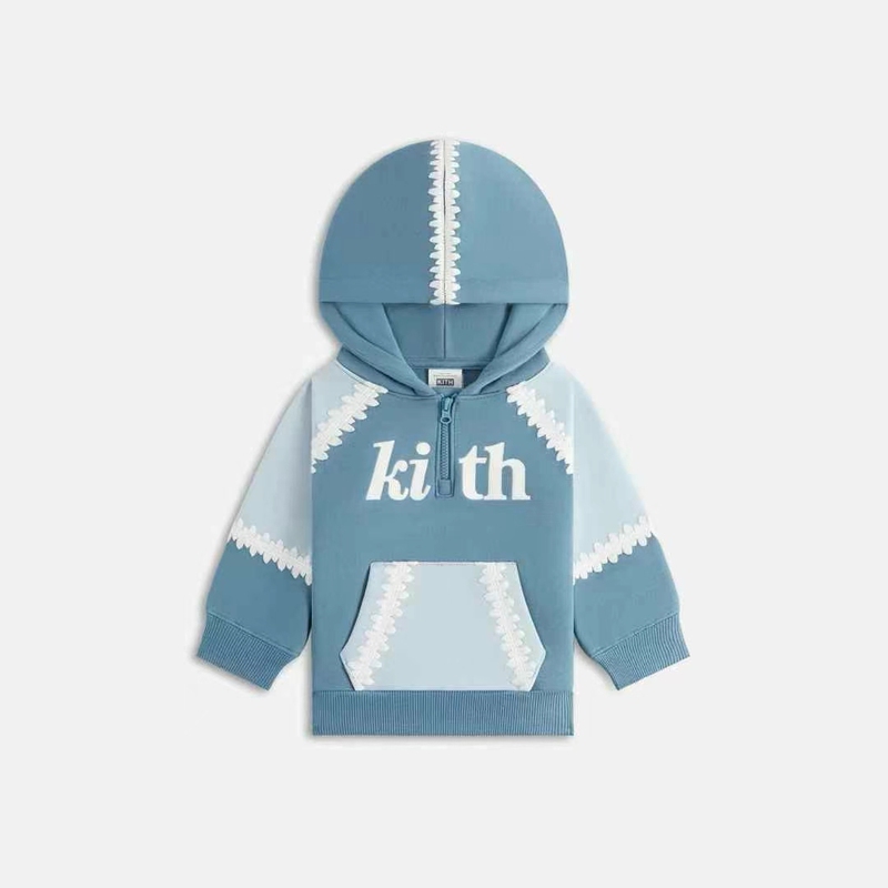 Authentic Product ● Kith Baby Patchwork Embroidered Half-Zip Hoodie Pure Cotton, Unique Design