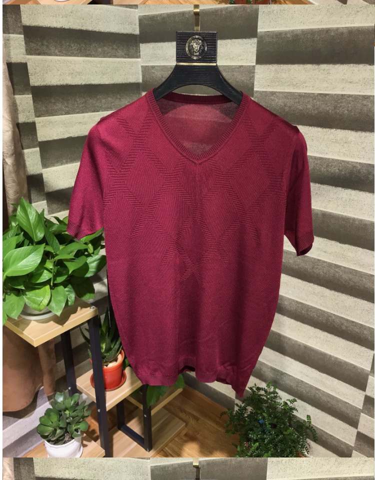 Băng lụa áo len nam mỏng người đàn ông trung niên của ngắn tay V-Cổ t-shirt lụa áo len 2018 mùa hè mới nửa tay áo áo len nam hàn quốc