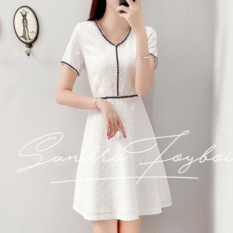 Sandro foyboi small goddess fan Chiffon dress summer French white temperament thin a-line skirt