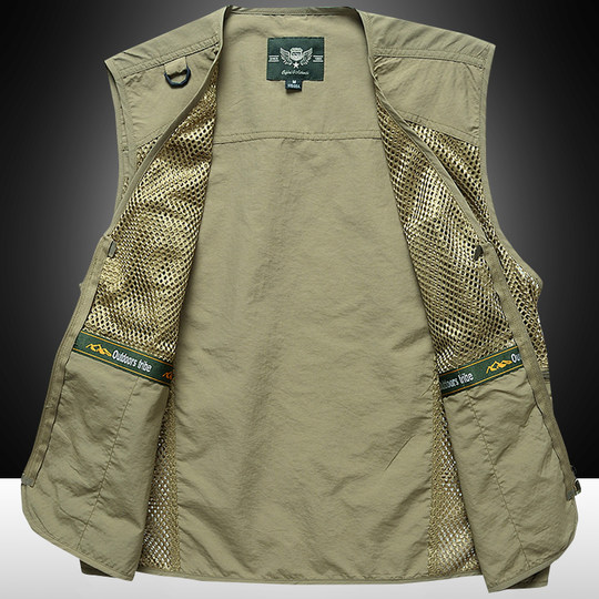 摄影马甲男户外钓鱼旅游登山背心v领宽松大码多袋工装男马夹薄款