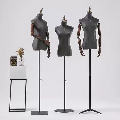 Clothing store model props female half-body thick linen people window display stand gray linen whole body dummy