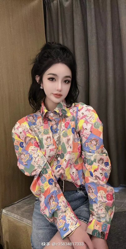 Spring 2024 Dopamine Style Outfit Barbie Sweet Cool Girl All-Over Print Shirt with Unique Design Niche Shirt