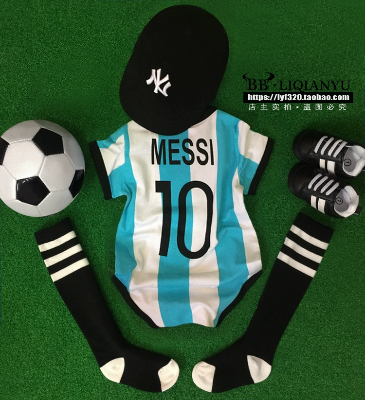 World Cup bóng đá phù hợp với bé ảnh Cáp Nhĩ Tân mùa hè jumpsuit bé áo tam giác Argentina túi cotton - Bóng đá găng tay thủ môn xịn	