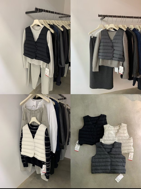Ouvir'Creamy Feel' 95 White Duck down Vest V-Neck Winter Korean Ins Warm Inner Liner 1618
