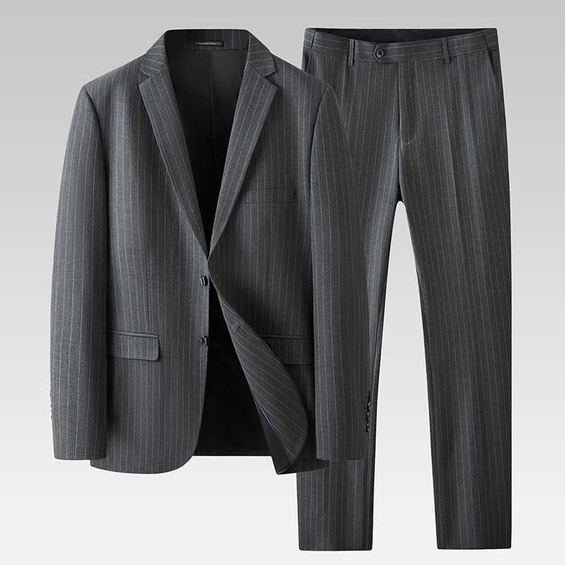 Baodun Wolf Plus Size Men's Spring and Autumn Suit Set for Large Men, Formal Wedding Striped Suit Jacket for Men