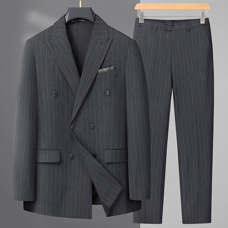 Plus-Size Striped Suit for Men, Extra Large Double-Breasted Suit for Big and Tall Men, Business Formal Wear, Men's Dress Coat Plus-Size Striped Suit for Men, Extra Large Double-Breasted Suit for Big and Tall Men, Business Formal Wear, Men's Dress Coat