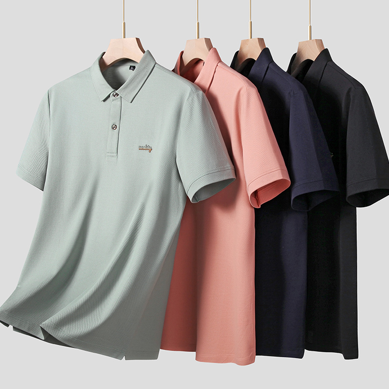 Plus Size Mercerized Cotton Business Polo Shirt for Men, Short-Sleeved Summer Casual Turn-Down Collar Half-Sleeve T-Shirt Top
