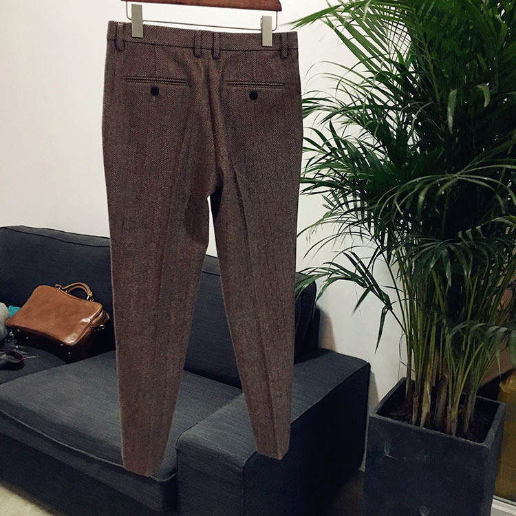 Mỹ retro tweed len xương cá len thẳng chân quần hẹp nam Slim chân nam quần quần thun dài nam