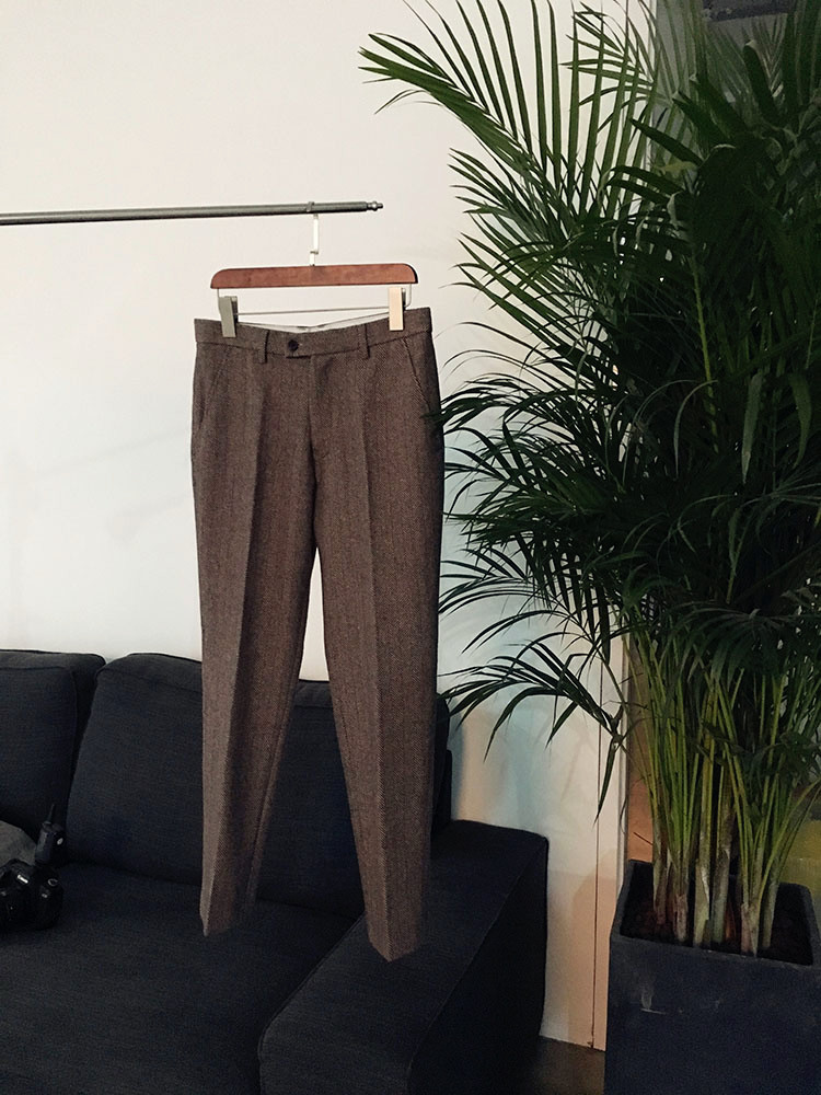 Mỹ retro tweed len xương cá len thẳng chân quần hẹp nam Slim chân nam quần quần thun dài nam