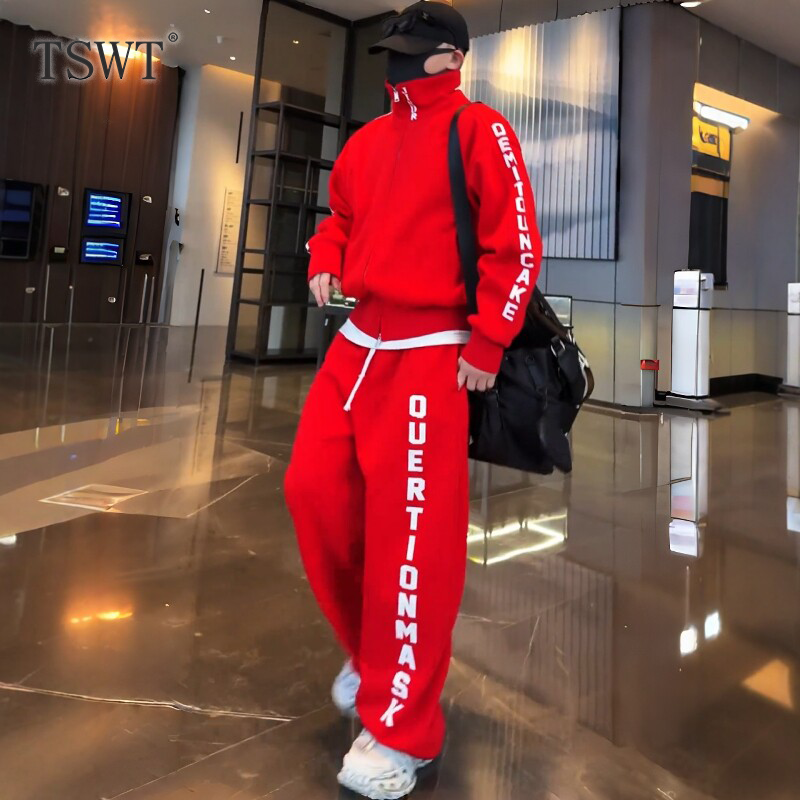 High-End Outdoor Leisure Sports Suit for Men, Spring and Autumn, Loose and Breathable, Printed Patchwork Cardigan Sweatshirt and Long Pants Set