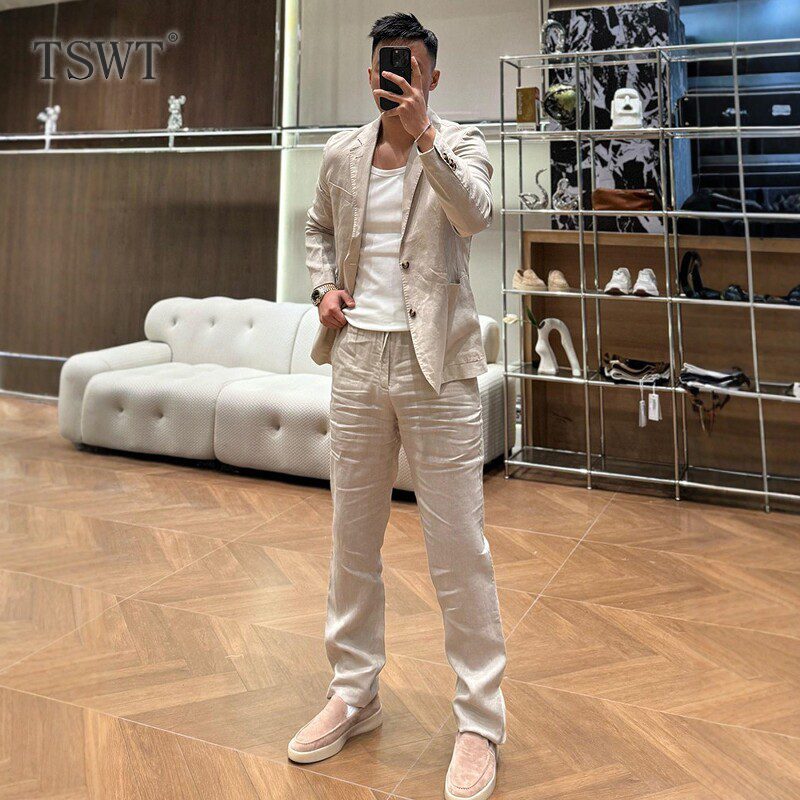 High-End Light Luxury Old Money Style Business Casual Suit for Men, New Spring and Autumn Breathable Suit Jacket and Trousers Two-Piece Set High-End Light Luxury Old Money Style Business Casual Suit for Men, New Spring and Autumn Breathable Suit Jacket and Trousers Two-Piece Set