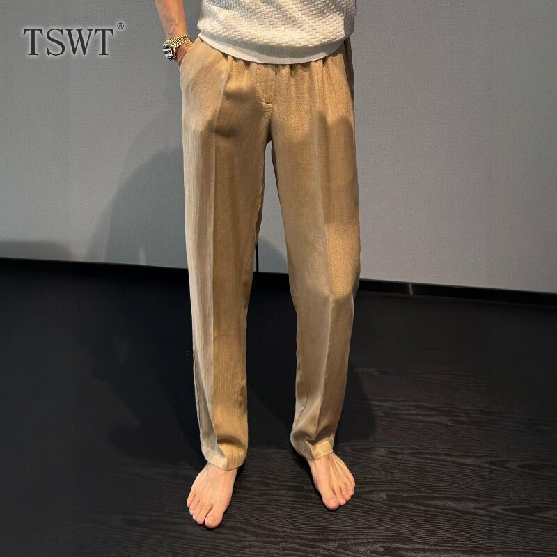High-End Old Money Style Loose Straight Casual Pants for Men, New Spring and Autumn Tencel Linen Elastic Waist Wide-Leg Long Pants High-End Old Money Style Loose Straight Casual Pants for Men, New Spring and Autumn Tencel Linen Elastic Waist Wide-Leg Long Pants