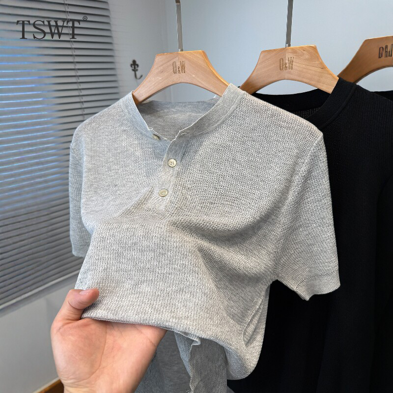 Old Money Style Linen Knit T-Shirt for Men, Short Sleeve, Henley Collar, New Ultra-Thin Model, Round Neck, Casual, Breathable, Half-Sleeve Old Money Style Linen Knit T-Shirt for Men, Short Sleeve, Henley Collar, New Ultra-Thin Model, Round Neck, Casual, Breathable, Half-Sleeve