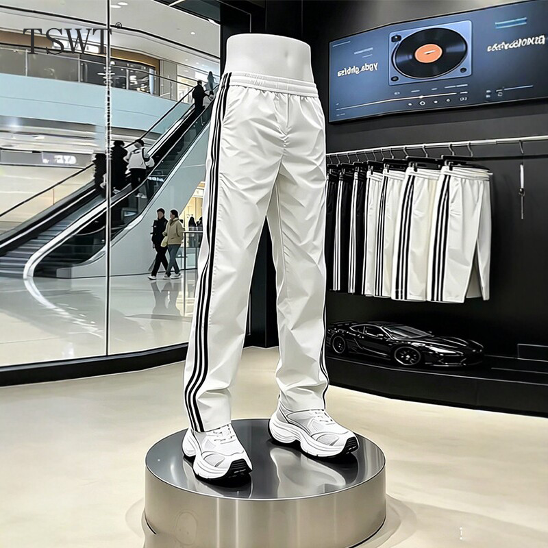 High-End American-Style Three-Stripe Quick-Dry Casual Pants for Men, Summer Thin Loose Straight-Leg Sweatpants, Sports Long Pants
