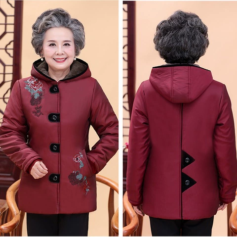 Áo khoác trung niên và mùa đông, áo khoác cotton, sữa nữ, quần áo mùa đông, 60-70-80 tuổi, áo khoác mùa đông của mẹ áo khoác trung niên nữ