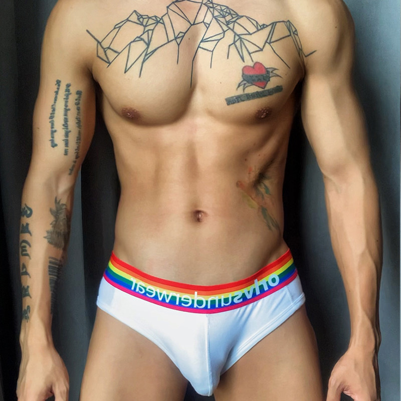 Men's low-waist sexy pure color men's briefs cotton gay men's attack gay creative rainbow shock underwear