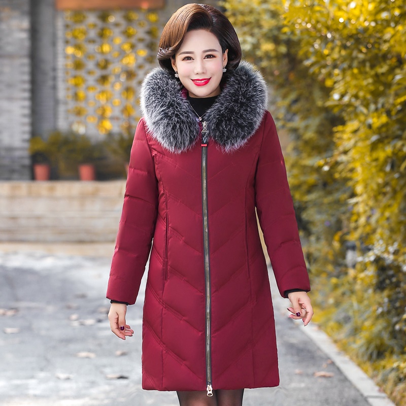 中老年女装冬装2019新款妈妈羽绒服中长款洋气阔太太中年外套加厚