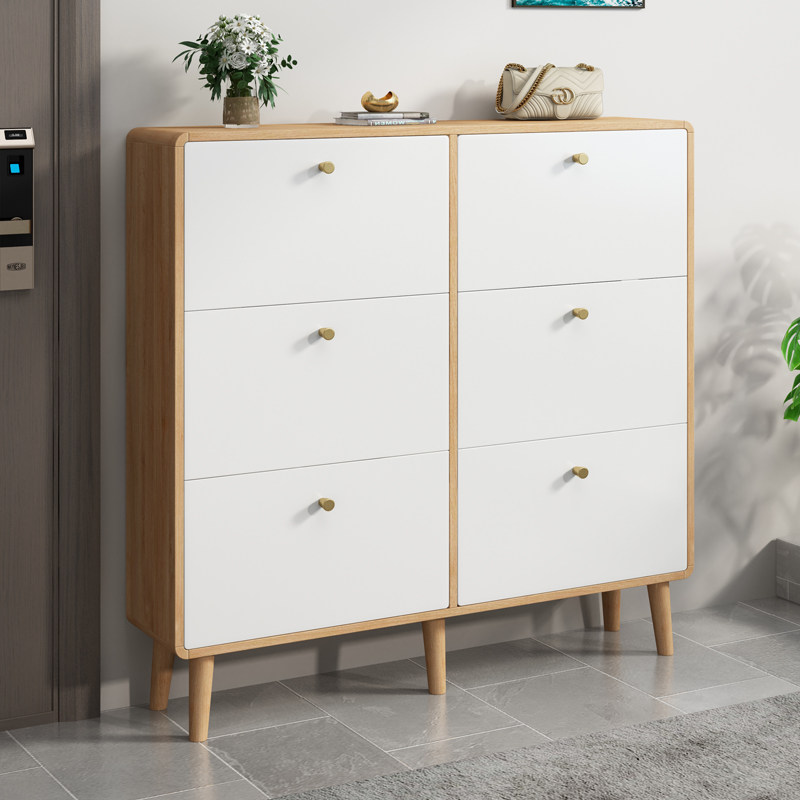 Ultra-thin shoe cabinet solid wood home doorway modern minima small household type entrance door hall cabinet tipping bucket Nordic assembly