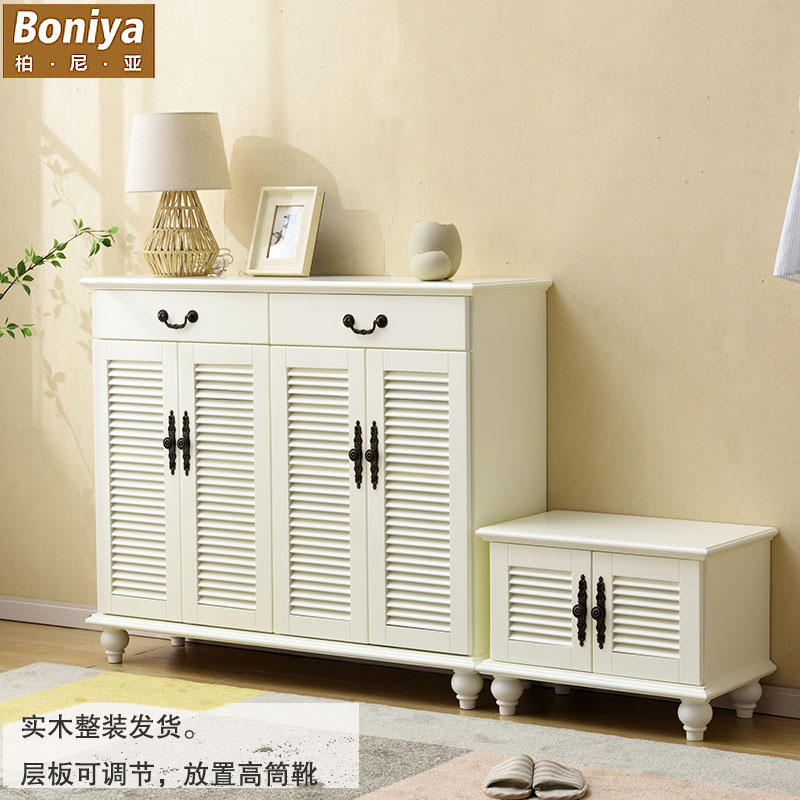 Solid Wood Shoe White Minimalist Modern European Style High