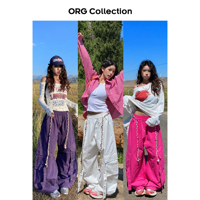 Org Collection Autumn Dopamine Jazz Dance Ribbon Cargo Pants Women's Loose Scimitar Pants Dance Pants