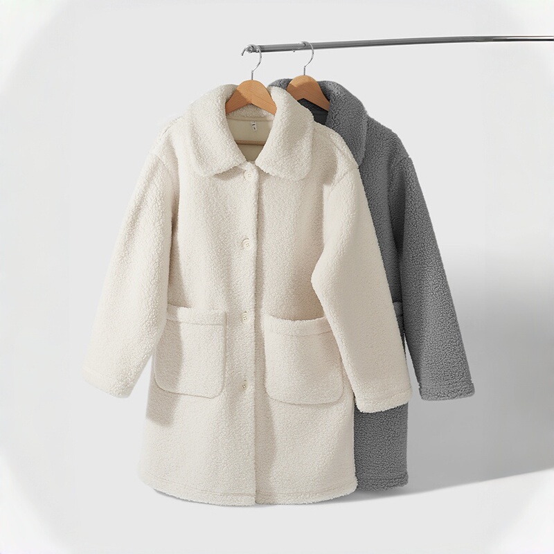Ludao Aav20247 Women's Teddy Velvet Jacket Women's Thickened Warm Jacket with Turn-Down Collar Mid-Length Coat