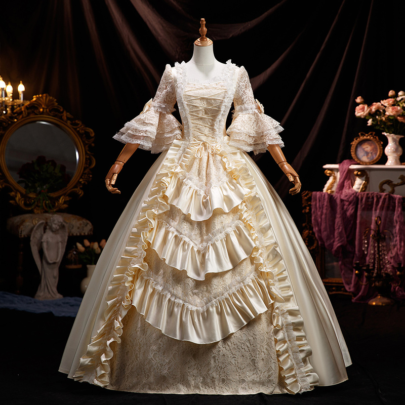 Champagne French Court Dress Annual Meeting Photo Studio Catwalk Drama Stage Performance Dance Lace European-Style Long Dress Photo Shoot