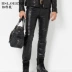 Sequoia Dragon Winter Thicken Hained Leather Leather Leather Men Slim Slim Locomactor Windproof Plus Velvet Leather Leather Leather quần bò nam Quần da