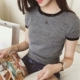 Áo len lụa tay ngắn nữ mùa hè 2018 phiên bản mới của Hàn Quốc áo thun cổ tròn Áo thun mỏng phần mỏng thủy triều áo len nữ hàng hiệu